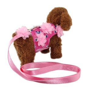 Denim + Canvas + 3D Lace Flowers Soft Breathable Dog Harness Pet Vest Dog Chest Strap , Size: L (Pink) (OEM)