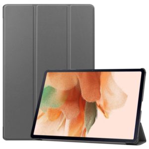 For Samsung Galaxy Tab S7 Lite T730 / T735 / Tab S7 FE T736 Custer Texture Horizontal Flip Leather Case with Three-folding Holder & Sleep / Wake-up Function(Grey) (OEM)