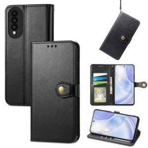 For Huawei Nova 8 SE Youth Solid Color Leather Buckle Phone Case with Lanyard & Photo Frame & Card Slot & Wallet & Stand Function(Black) (OEM)