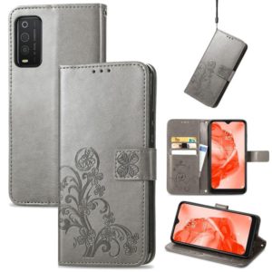 For TCL 205 Four-leaf Clasp Embossed Buckle Mobile Phone Leather Case(Gray) (OEM)