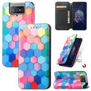 For Asus Zenfone 8 Flip Colorful Magnetic Horizontal Flip PU Leather Case with Holder & Card Slot & Wallet(Colorful Cube) (OEM)
