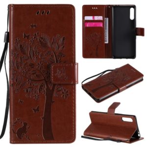 For Sony Xperia L4 Tree & Cat Embossed Pattern Horizontal Flip Leather Case with Holder & Card Slots & Wallet & Lanyard(Coffee) (OEM)