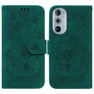 For Motorola Edge+ 2022 / Edge 30 Pro Butterfly Rose Embossed Leather Phone Case(Green) (OEM)