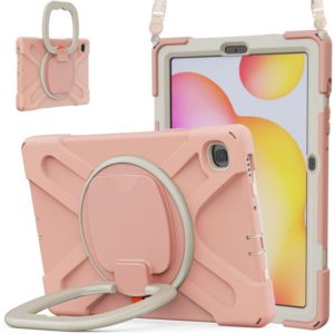 For Samsung Galaxy Tab S6 Lite P610 Silicone + PC Protective Case with Holder & Shoulder Strap(Rose Gold) (OEM)