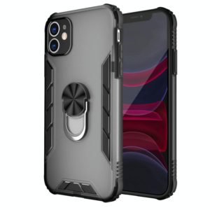 For iPhone 11 Magnetic Frosted PC + Matte TPU Shockproof Case with Ring Holder (Phantom Black) (OEM)