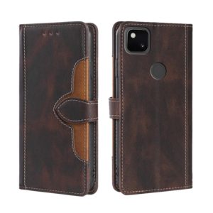 For Google Pixel 4a Skin Feel Straw Hat Magnetic Buckle Horizontal Flip Leather Case with Holder & Card Slots & Wallet(Brown) (OEM)