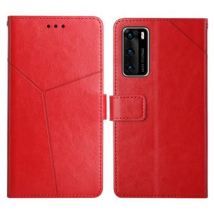 For Huawei P40 Y Stitching Horizontal Flip Leather Phone Case with Holder & Card Slots & Wallet & Photo Frame(Red) (OEM)