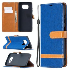 For Xiaomi Mi Poco X3 Color Matching Denim Texture Leather Case with Holder & Card Slots & Wallet & Lanyard(Royal Blue) (OEM)