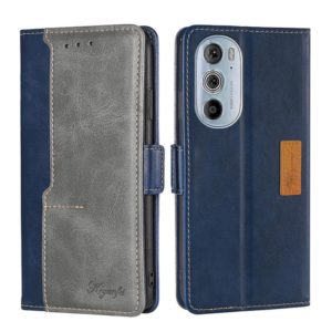 For Motorola Moto Edge+ 2022/Edge 30 Pro Contrast Color Side Buckle Leather Phone Case(Blue + Grey) (OEM)