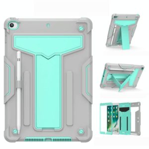 For iPad 10.2 / iPad Pro 10.5 T-shaped Bracket Contrast Color Shockproof PC + Silicone Flat Protective Case(Grey+Mint Green) (OEM)