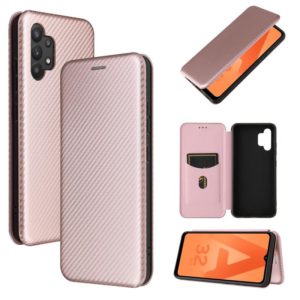 For Samsung Galaxy A32 4G Carbon Fiber Texture Horizontal Flip TPU + PC + PU Leather Case with Card Slot(Pink) (OEM)