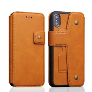 For iPhone XS Max Cowhide Texture Magnetic Absorption Detachable Horizontal Flip Leather Case with Holder & Card Slots & Wallet (Yellow) (OEM)