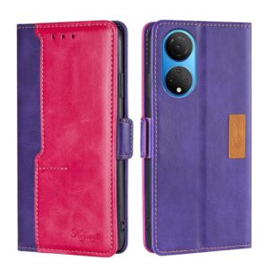 For Honor X7 4G Contrast Color Side Buckle Leather Phone Case(Purple + Rose Red) (OEM)