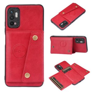 For Xiaomi Redmi Note 10 5G Double Buckle PU + TPU Shockproof Magnetic Protective Case with Card Slot & Holder(Red) (OEM)