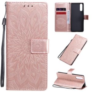 For Sony Xperia 10 II Embossed Sunflower Pattern Horizontal Flip PU Leather Case with Holder & Card Slots & Wallet & Lanyard(Rose Gold) (OEM)