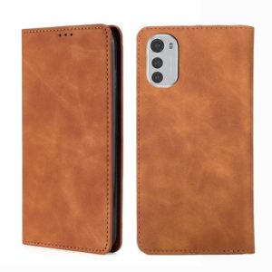 For Motorola Moto E32 4G Skin Feel Magnetic Horizontal Flip Leather Phone Case(Light Brown) (OEM)