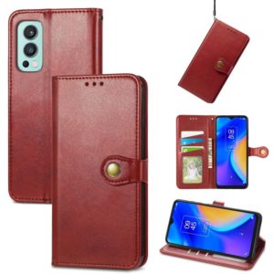 For OnePlus Nord 2 Solid Color Leather Buckle Phone Case with Lanyard & Photo Frame & Card Slot & Wallet & Stand Function(Red) (OEM)