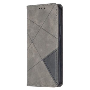 For iPhone 12 / 12 Pro Rhombus Texture Horizontal Flip Magnetic Leather Case with Holder & Card Slots(Grey) (OEM)