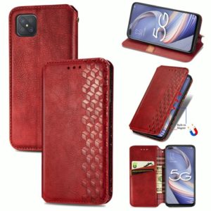 For OPPO A92S Cubic Grid Pressed Horizontal Flip Magnetic PU Leather Case with Holder & Card Slots & Wallet(Red) (OEM)