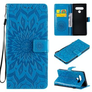 For LG Stylo 6 Pressed Printing Sunflower Pattern Horizontal Flip PU Leather Case Holder & Card Slots & Wallet & Lanyard(Blue) (OEM)