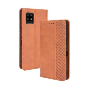 For Aquos Zero6 Magnetic Buckle Retro Crazy Horse Texture Horizontal Flip Leather Case with Holder & Card Slots & Photo Frame(Brown) (OEM)