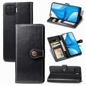 For OPPO F17 Pro Retro Solid Color Leather Buckle Phone Case with Lanyard & Photo Frame & Card Slot & Wallet & Stand Function(Black) (OEM)