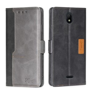 For Nokia C100 Contrast Color Side Buckle Leather Phone Case(Black+Grey) (OEM)