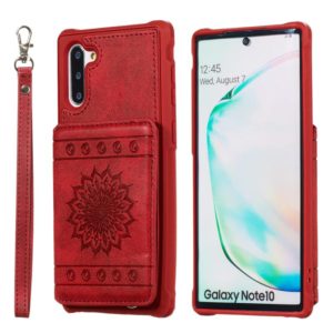 For Galaxy Note10 Sunflower Embossing Pattern PU + TPU Case with Holder & Card Slots & Photo Frame & Lanyard(Red) (OEM)