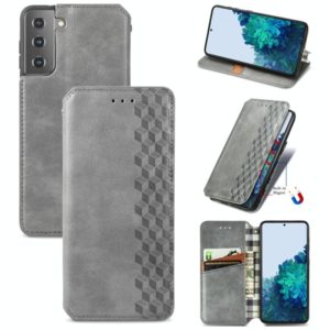 For Samsung Galaxy S21+ 5G Cubic Grid Pressed Horizontal Flip Magnetic PU Leather Case with Holder & Card Slots & Wallet(Gray) (OEM)