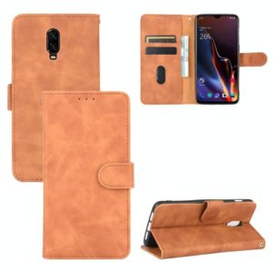 For OnePlus 6T Solid Color Skin Feel Magnetic Buckle Horizontal Flip Calf Texture PU Leather Case with Holder & Card Slots & Wallet(Brown) (OEM)