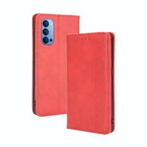 For OPPO Reno4 4G Magnetic Buckle Retro Crazy Horse Texture Horizontal Flip Leather Case , with Holder & Card Slots & Photo Frame(Red) (OEM)