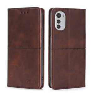 For Motorola Moto E32 4G Cow Texture Magnetic Horizontal Flip Leather Phone Case(Dark Brown) (OEM)