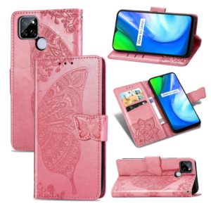 For OPPO Realme V3 Butterfly Love Flower Embossed Horizontal Flip Leather Case with Bracket / Card Slot / Wallet / Lanyard(Pink) (OEM)