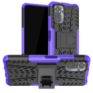 For Xiaomi Redmi Note 10 Tire Texture Shockproof TPU+PC Protective Case with Holder(Purple) (OEM)
