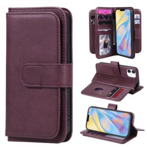 For iPhone 12 mini Multifunctional Magnetic Copper Buckle Horizontal Flip Solid Color Leather Case with 10 Card Slots & Wallet & Holder & Photo Frame(Wine Red) (OEM)