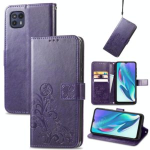 For Motorola Moto G50 5G Four-leaf Clasp Embossed Leather Case with Lanyard & Card Slot & Wallet & Holder(Purple) (OEM)