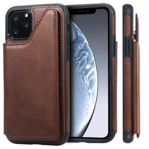 For iPhone 11 Pro Shockproof Calf Texture Protective Case with Holder & Card Slots & Frame(Coffee) (OEM)