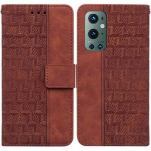 For OnePlus 9 Pro Geometric Embossed Leather Phone Case(Brown) (OEM)