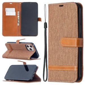 For iPhone 12 Pro Max Color Matching Denim Texture Horizontal Flip Leather Case with Holder & Card Slots & Wallet & Lanyard(Brown) (OEM)