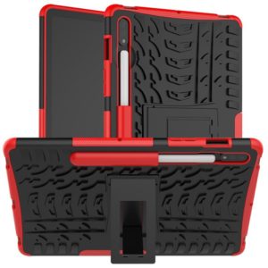 For Samsung Galaxy Tab S8 / Galaxy Tab S7 T870 / T875 Tire Texture Shockproof TPU+PC Protective Case with Holder(Red) (OEM)
