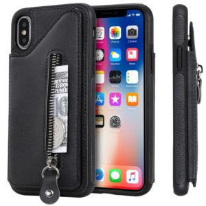 For iPhone X Solid Color Double Buckle Zipper Shockproof Protective Case(Black) (OEM)