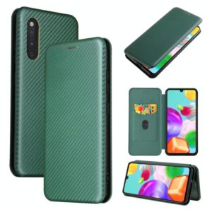 For Samsung Galaxy A41(JP Version) Carbon Fiber Texture Horizontal Flip TPU + PC + PU Leather Case with Rope & Card Slot(Green) (OEM)