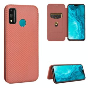 For Huawei Honor 9X Lite Carbon Fiber Texture Horizontal Flip TPU + PC + PU Leather Case with Card Slot(Brown) (OEM)