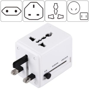 World-Wide Universal Travel Concealable Plugs Adapter with & Built-in Dual USB Ports Charger for US, UK, AU, EU(White) (OEM)