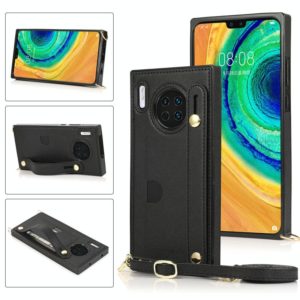 For Huawei Mate 30 Wrist Strap PU+TPU Shockproof Protective Case with Crossbody Lanyard & Holder & Card Slot(Black) (OEM)