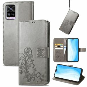 For vivo S7 Four-leaf Clasp Embossed Buckle Mobile Phone Protection Leather Case with Lanyard & Card Slot & Wallet & Bracket Function(Grey) (OEM)