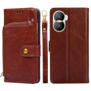 For Honor X40i Zipper Bag Leather Phone Case(Brown) (OEM)