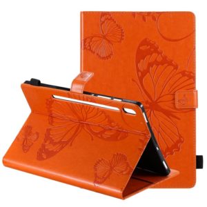 For Samsung Galaxy Tab S6 T860 Pressed Printing Butterfly Pattern Horizontal Flip Leather Case with Holder & Card Slots & Wallet & Sleep / Wake-up Function (Orange) (OEM)