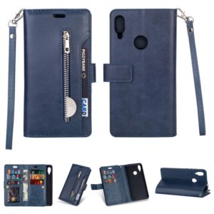 For Xiaomi Redmi Note 7 / Note 7 Pro / Note 7S Multifunctional Zipper Horizontal Flip Leather Case with Holder & Wallet & 9 Card Slots & Lanyard(Blue) (OEM)