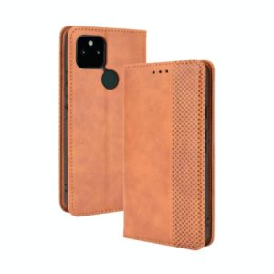 For Google Pixel 5a 5G Magnetic Buckle Retro Pattern Horizontal Flip Leather Case with Holder & Card Slot & Wallet(Brown) (OEM)